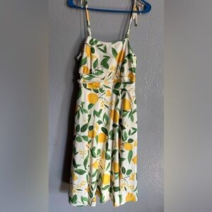 Belle Poque vintage inspired midi sun dress lemon print. Spaghetti straps SZ M